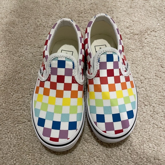 Rainbow Checkered Vans Slip Ons (Kids) - Picture 4 of 4